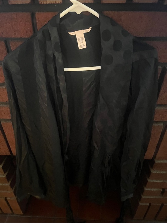 Victoria's Secret Other - Victoria's Secret Black Satin Kimono Robe with Subtle Polka Detail